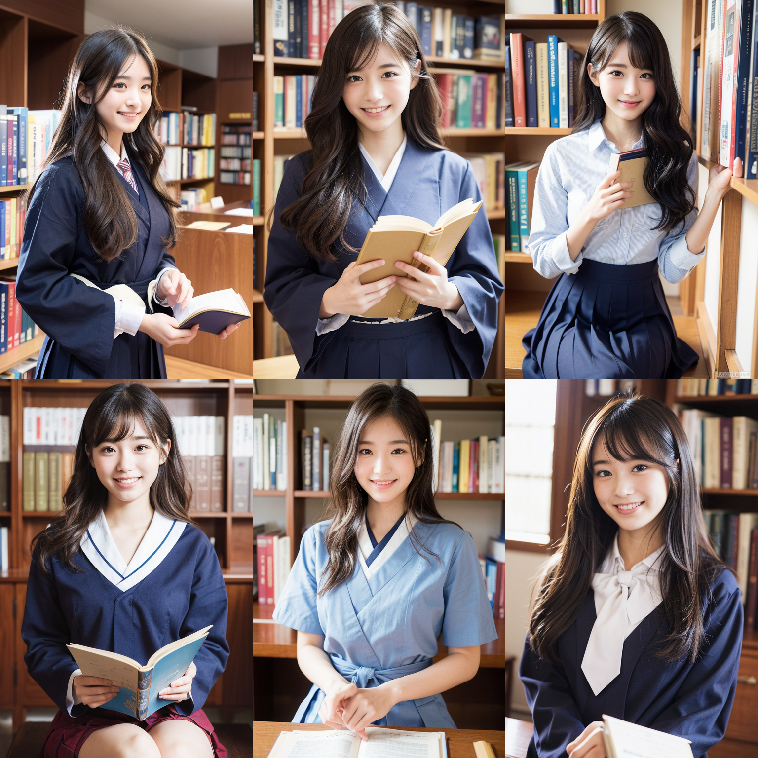 【AI繪圖】日本女大生畢業穿傳統女子校服“袴”在圖書館